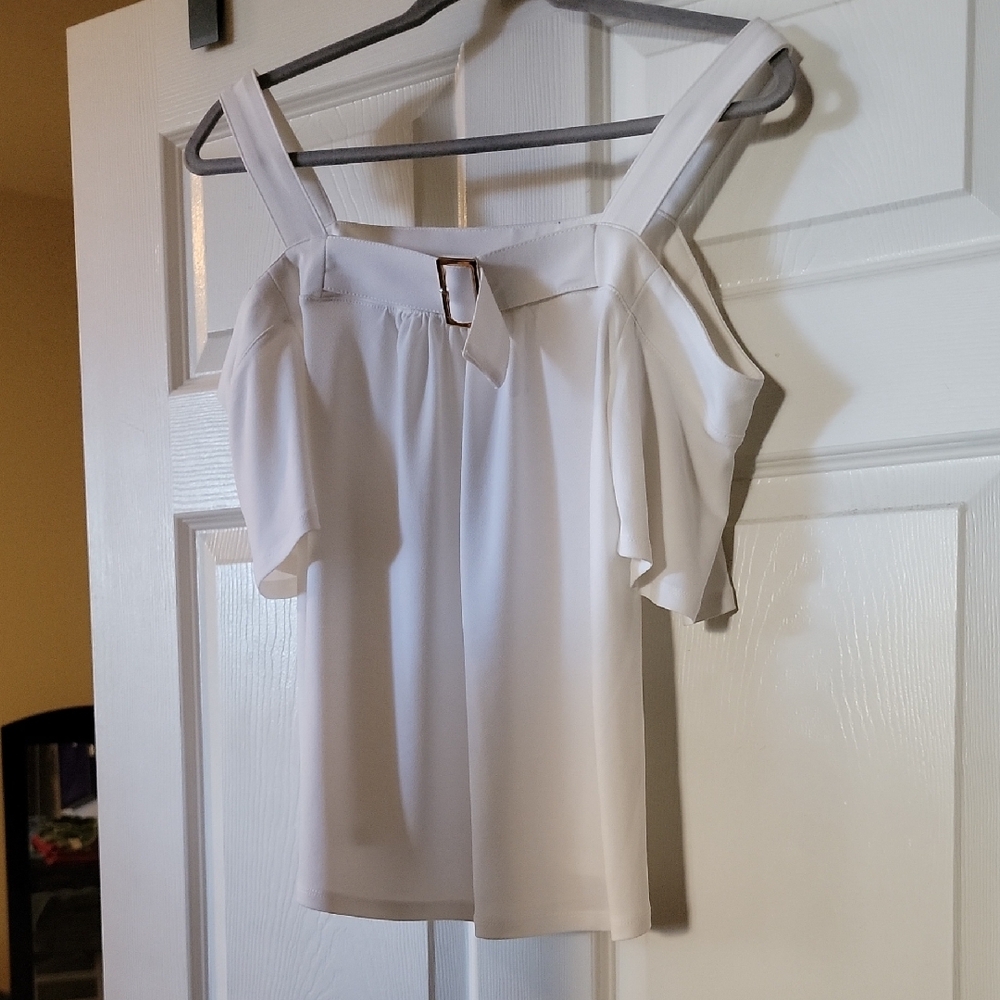 New York & Company White Off-Shoulder Blouse